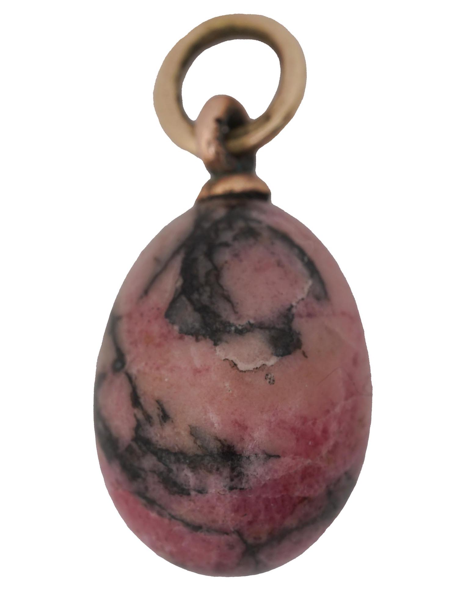RUSSIAN 14K GOLD AND PINK RHODONITE EGG PENDANT PIC-0
